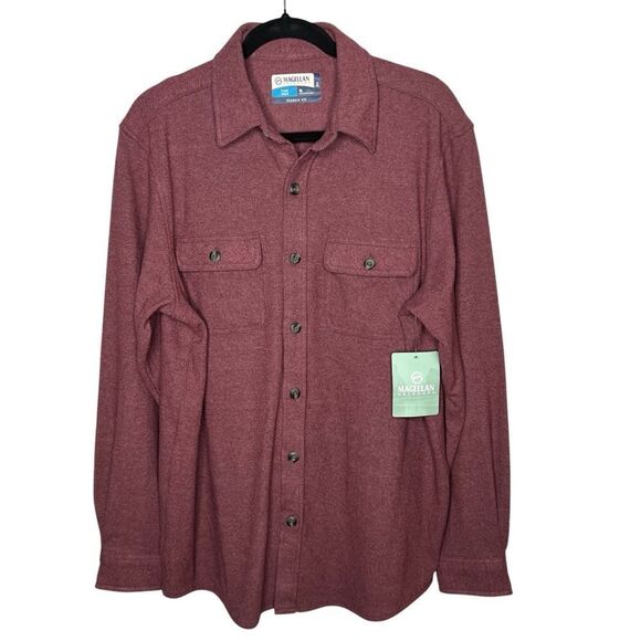 New! Magellan Fish Gear Campfire Knit Shacket Burgundy Red Button Up Men’s Sz M - Picture 1 of 11